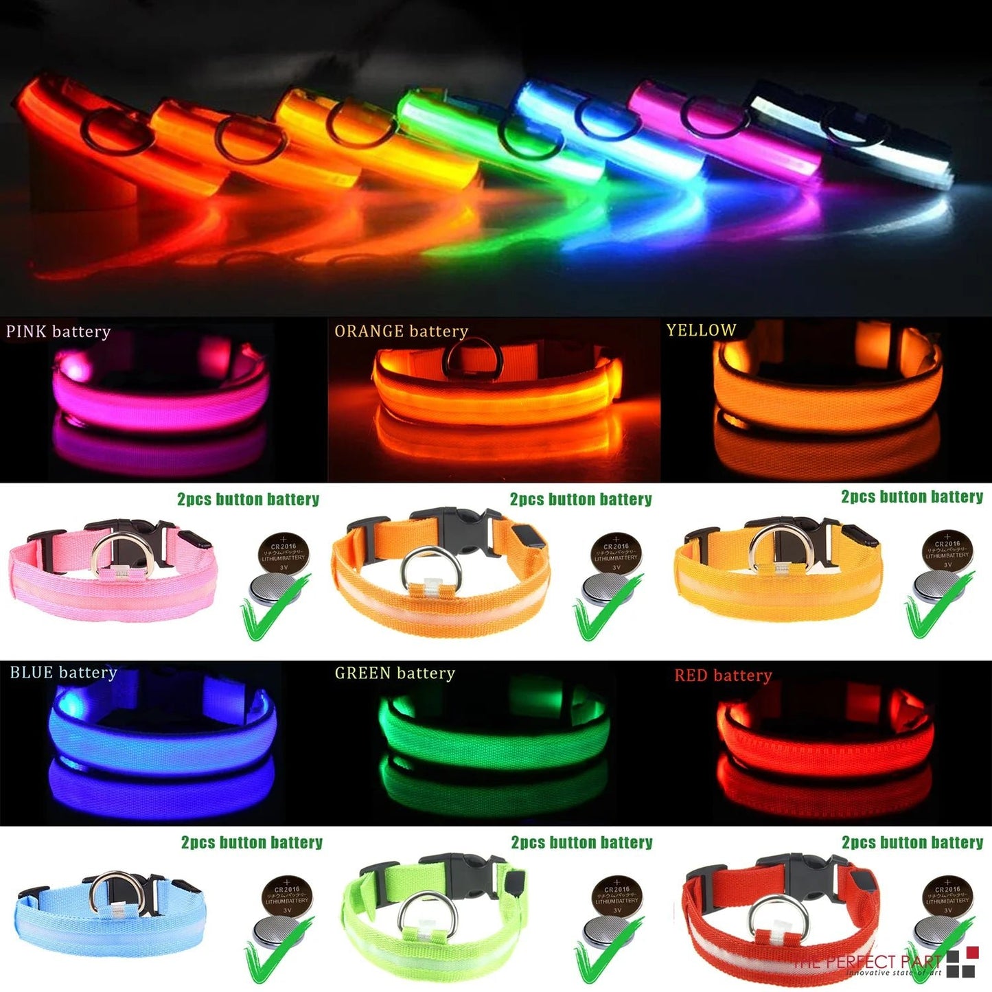 LED Adjustable Dog Collar Blinking Flashing Light up Glow Pets Safety Waterproof - LUCKY FIG