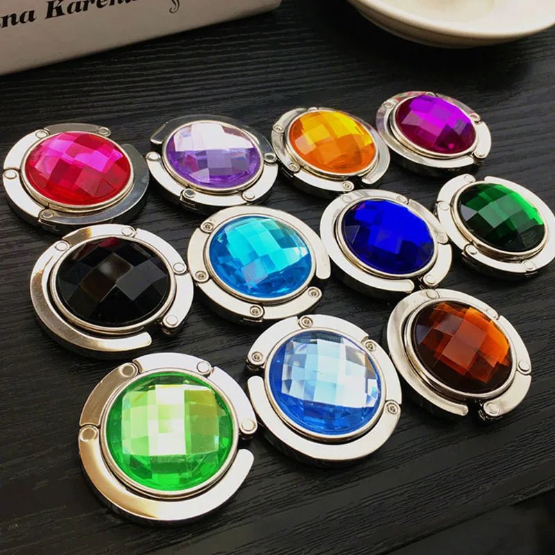 Functional Elegant Crystal Alloy Foldable Handbag Hook | Portable Purse Hanger | Non - Slip | Multicolor - LUCKY FIG
