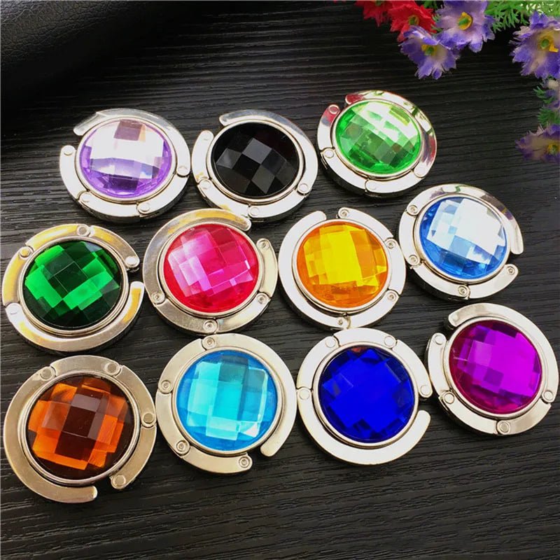 Functional Elegant Crystal Alloy Foldable Handbag Hook | Portable Purse Hanger | Non - Slip | Multicolor - LUCKY FIG