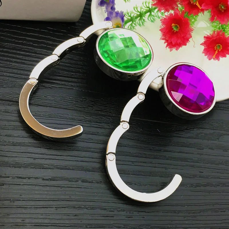Functional Elegant Crystal Alloy Foldable Handbag Hook | Portable Purse Hanger | Non - Slip | Multicolor - LUCKY FIG