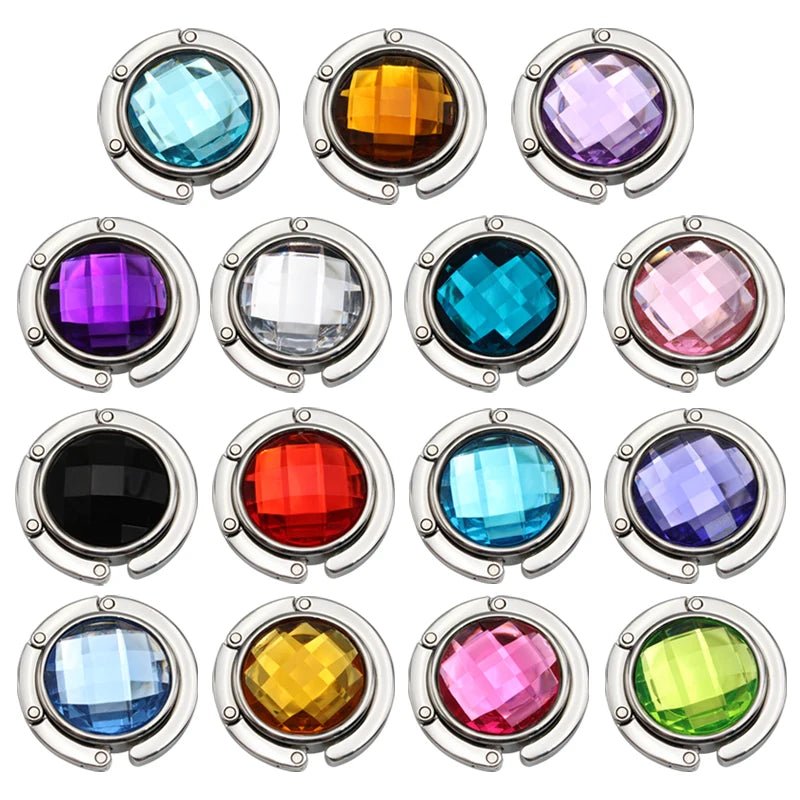 Functional Elegant Crystal Alloy Foldable Handbag Hook | Portable Purse Hanger | Non - Slip | Multicolor - LUCKY FIG